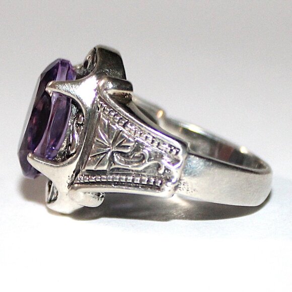 Sterling Silver Ornate Amethyst Ring - Picture 2 of 7